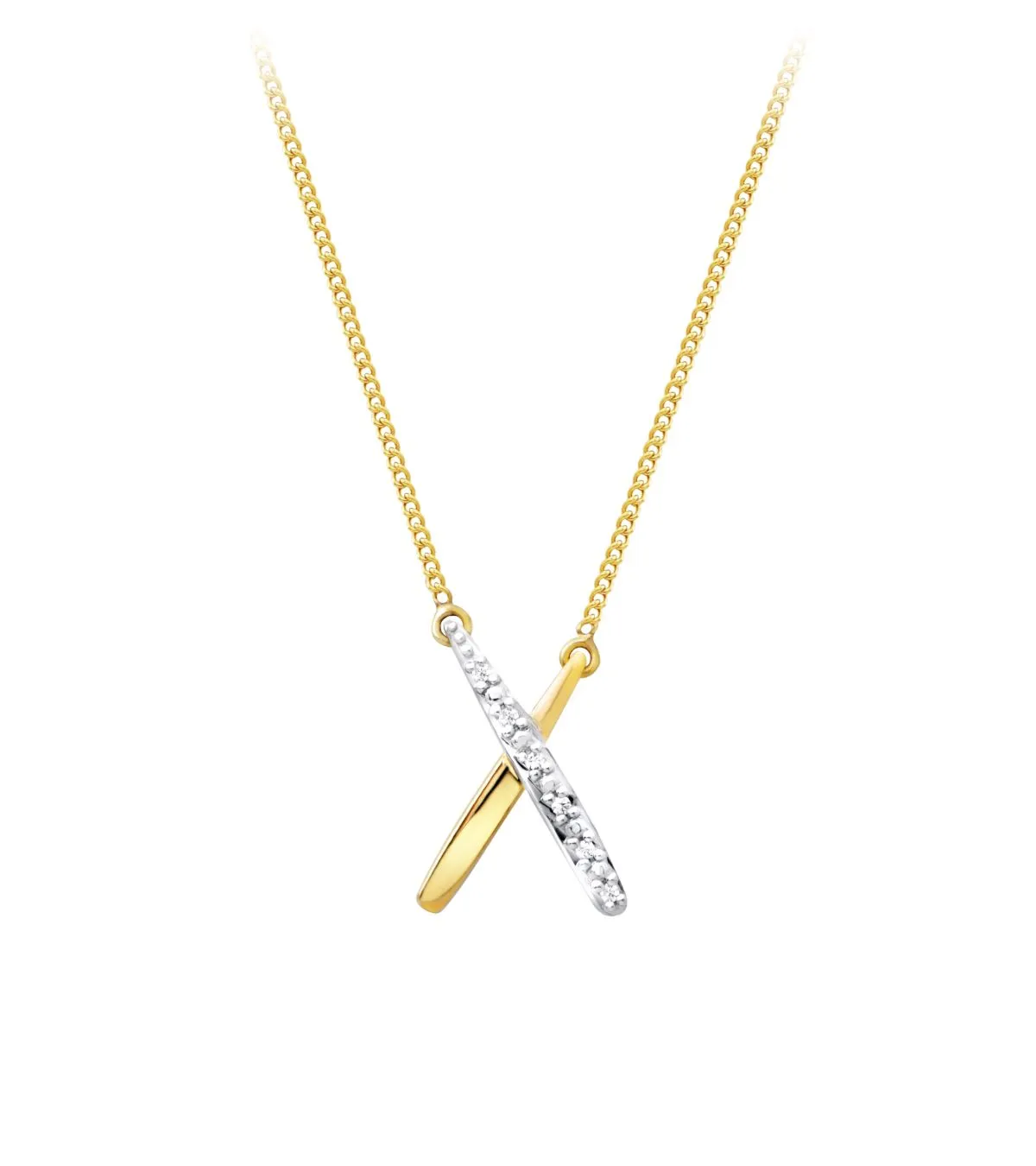 10k Yellow Gold Diamond Modern X Style Necklace