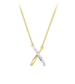 10k Yellow Gold Diamond Modern X Style Necklace