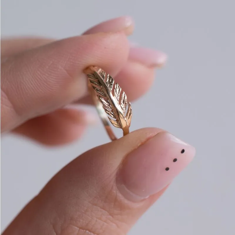 14K Rose Gold Feather Ring