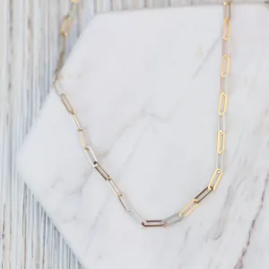 14K Yellow Gold Mini Paperclip Chain Necklace