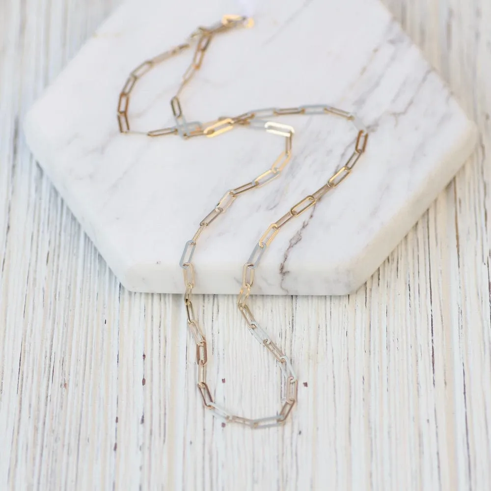 14K Yellow Gold Mini Paperclip Chain Necklace