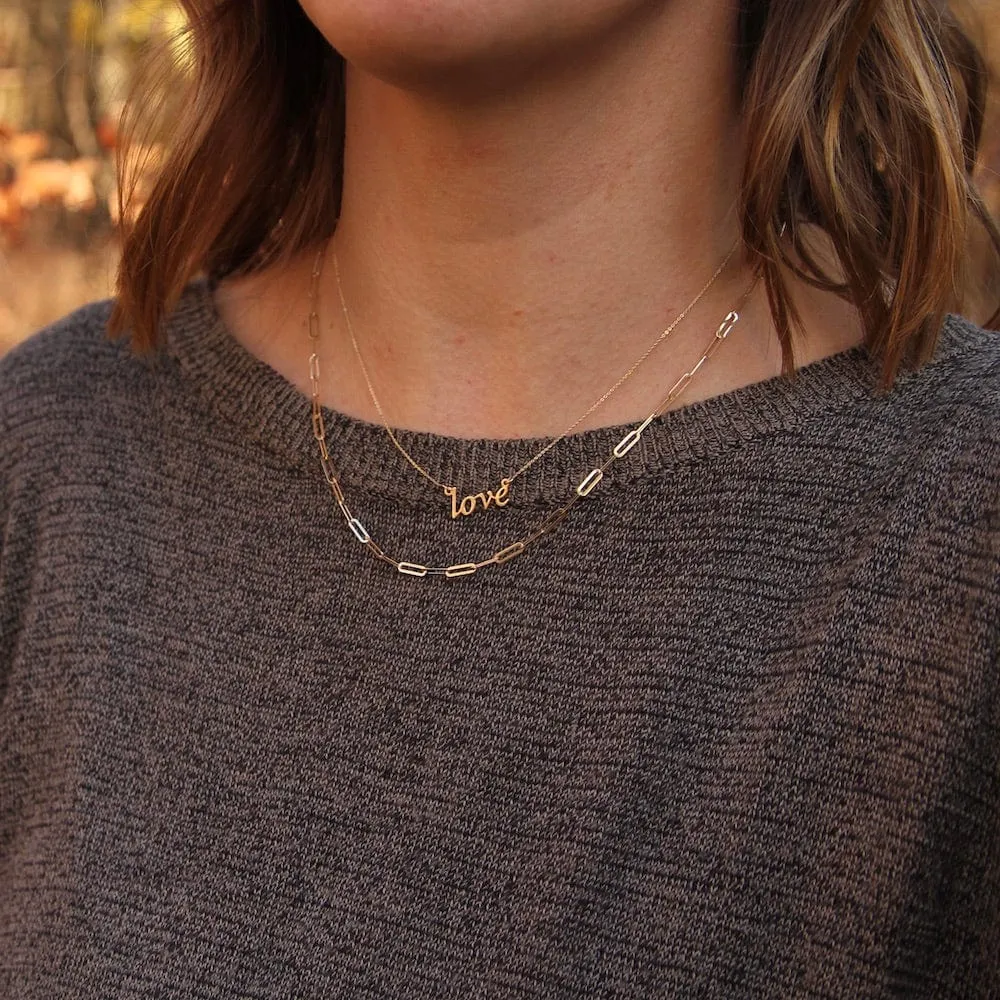 14K Yellow Gold Mini Paperclip Chain Necklace