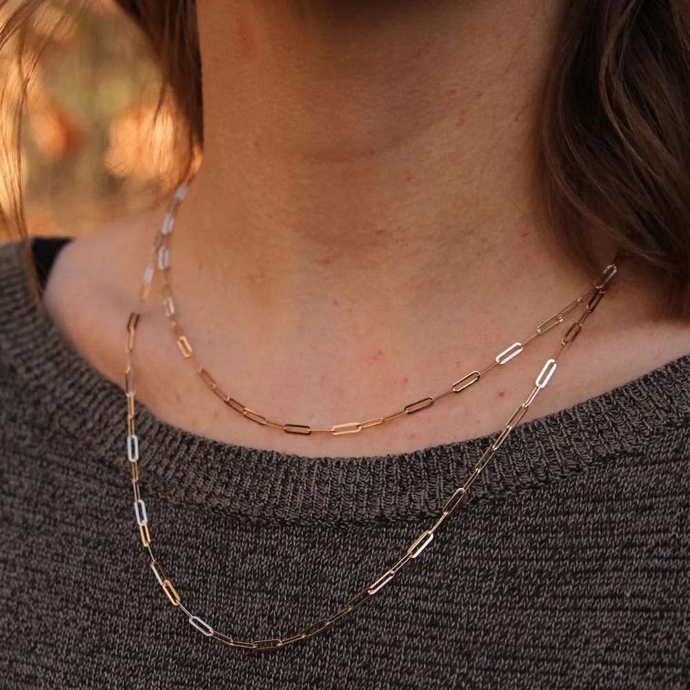 14K Yellow Gold Mini Paperclip Chain Necklace