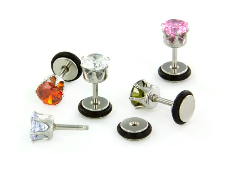 16g Prong Set 6mm Jewel Threaded Stud Earring — Price Per 1