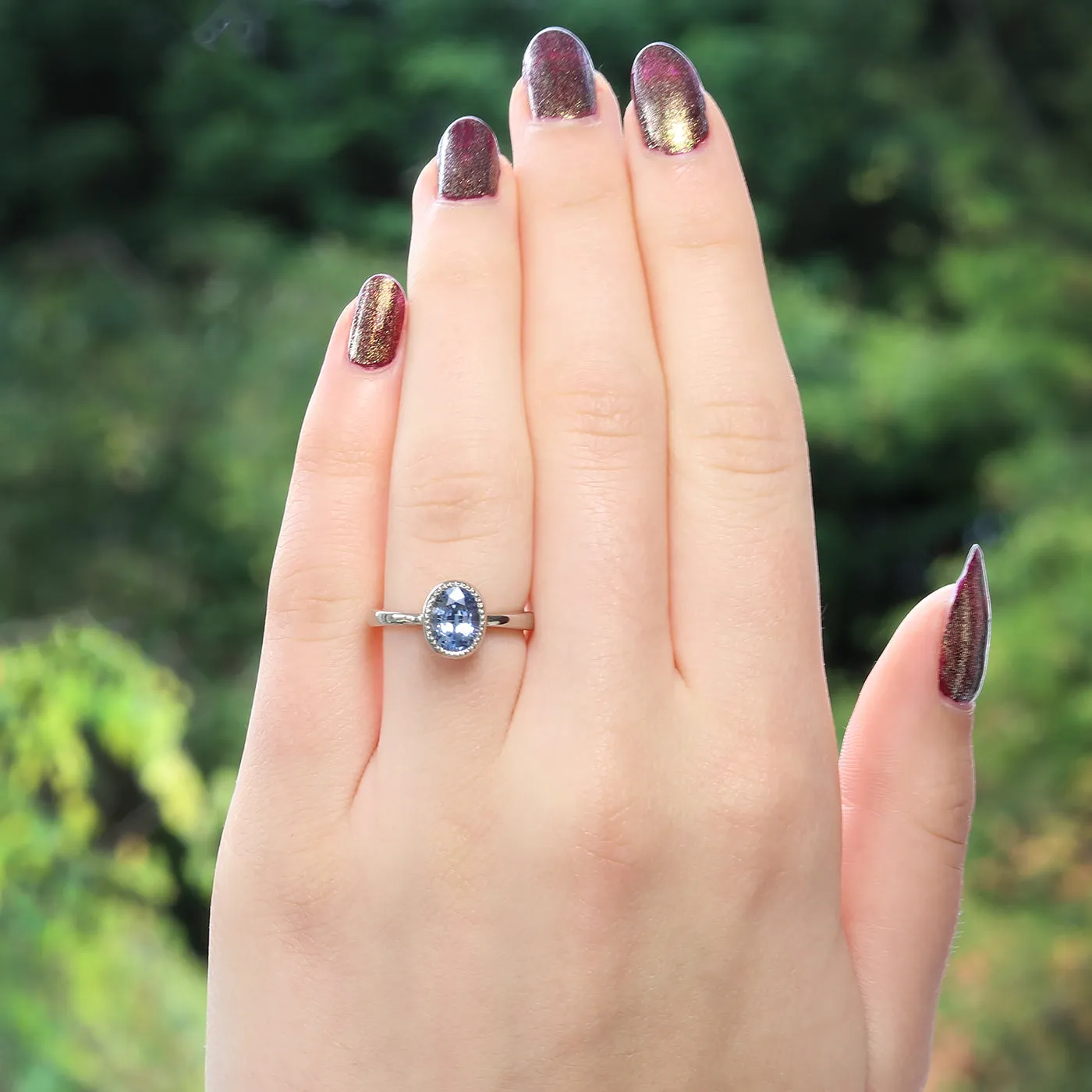 18ct White Gold Oval Cut Blue Sapphire Solitaire Engagement Ring