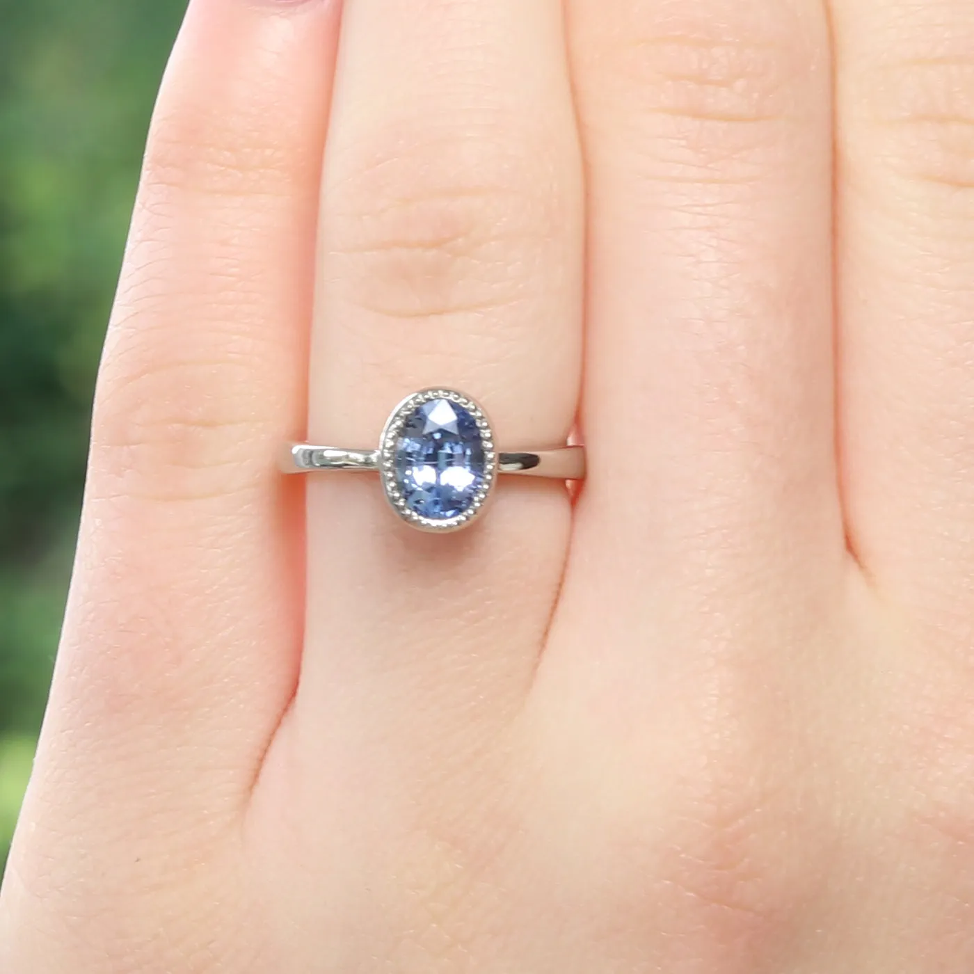 18ct White Gold Oval Cut Blue Sapphire Solitaire Engagement Ring