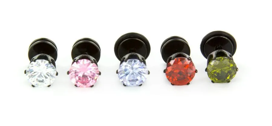 18g Prong Set 6mm Jewel PVD Black Threaded Stud Earring — Price Per 1
