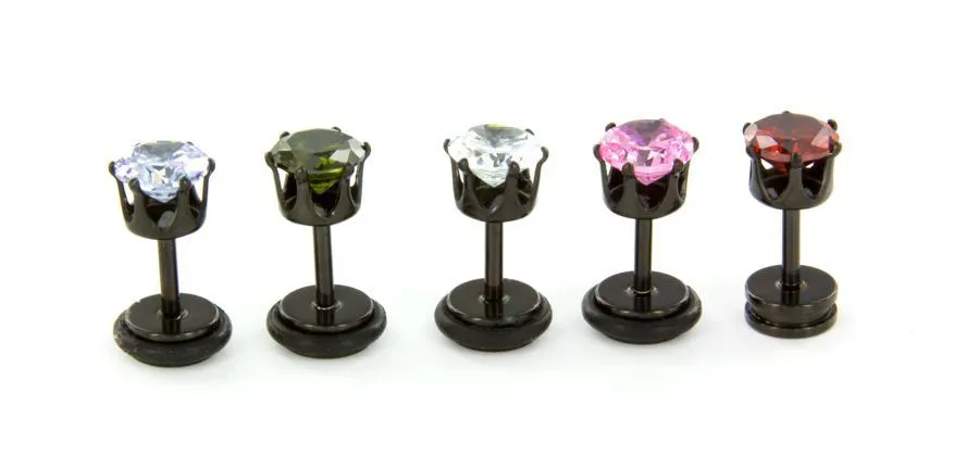 18g Prong Set 6mm Jewel PVD Black Threaded Stud Earring — Price Per 1