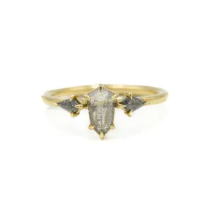 18ky 0.53ct Geometric Salt & Pepper "Pria" with Kites Diamond Ring