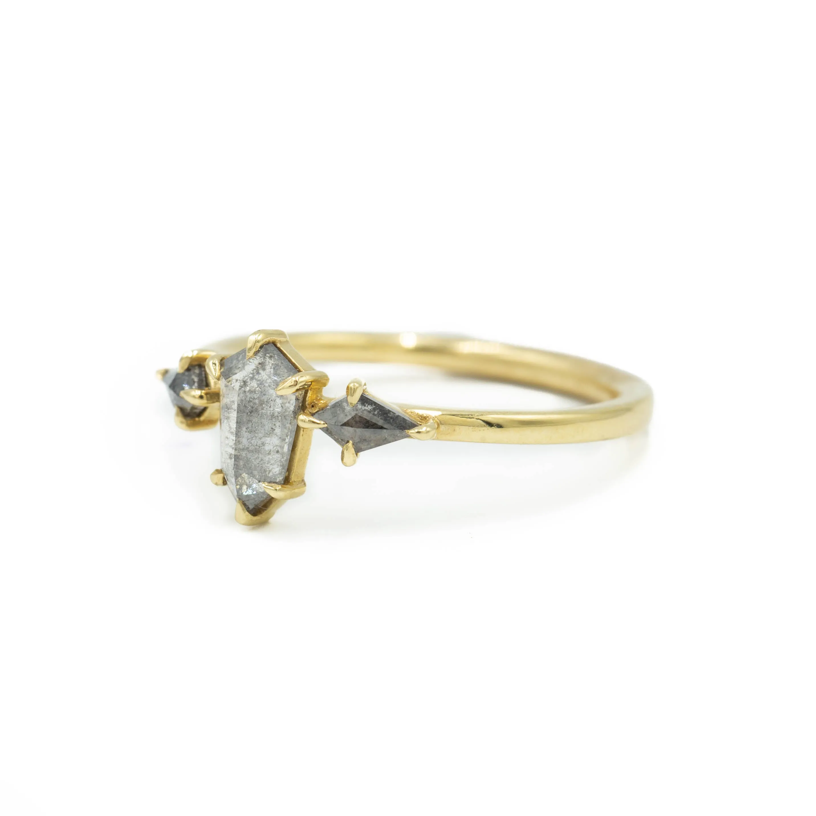 18ky 0.53ct Geometric Salt & Pepper "Pria" with Kites Diamond Ring