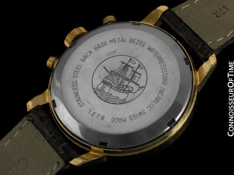 1960's Wakmann (Breitling) Vintage Pilot's Large Waterproof Chronograph - 18K Gold Plated & Stainless Steel