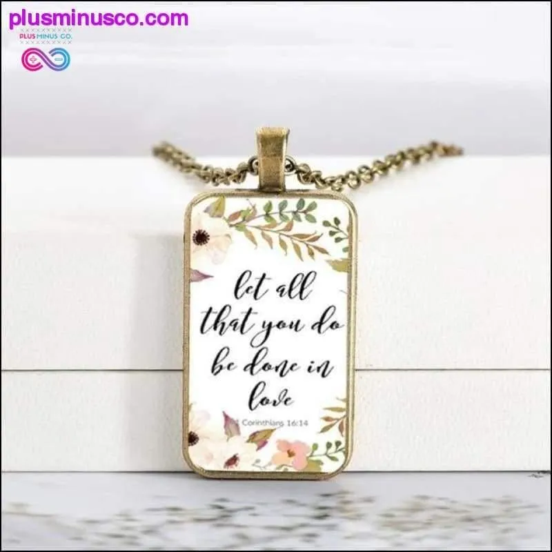 2020 New Bible Verse Necklace Boho Flower Rectangle Glass