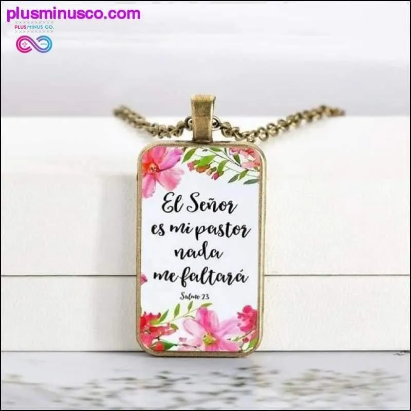 2020 New Bible Verse Necklace Boho Flower Rectangle Glass