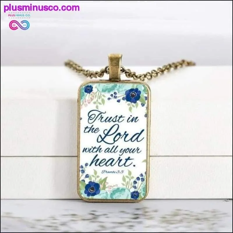2020 New Bible Verse Necklace Boho Flower Rectangle Glass