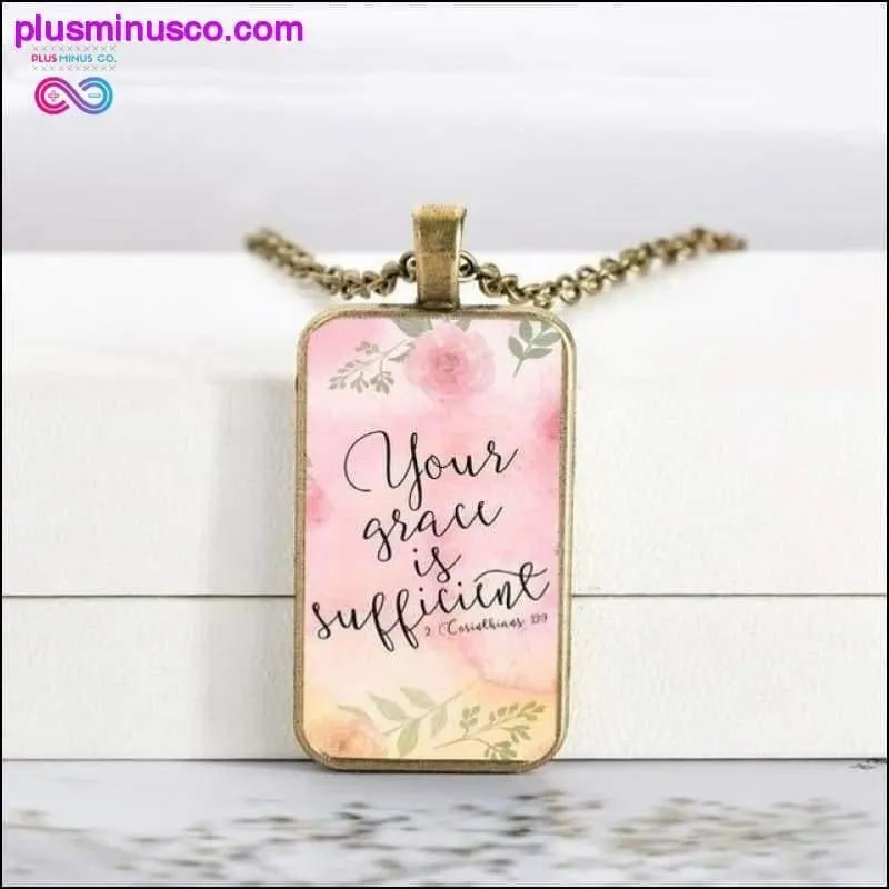 2020 New Bible Verse Necklace Boho Flower Rectangle Glass