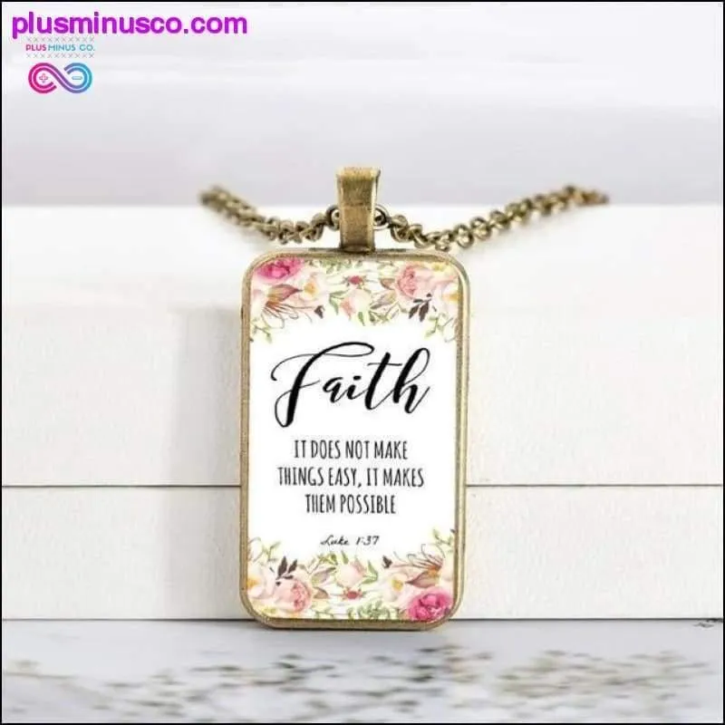 2020 New Bible Verse Necklace Boho Flower Rectangle Glass