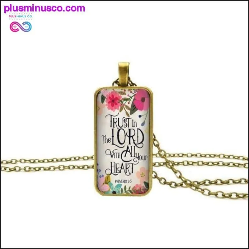 2020 New Bible Verse Necklace Boho Flower Rectangle Glass