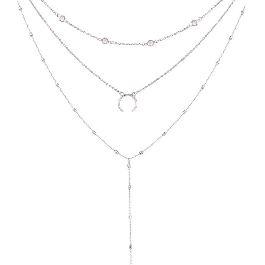 3 Layers Chain Necklace Set Horn Necklace Crescent Moon Necklace Beach Boho Jewelry