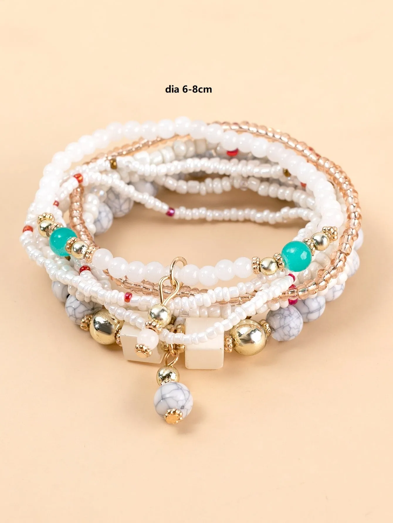8pcs White Beaded Bracelet Stackable Stretch Bracelets Creative Beads Design