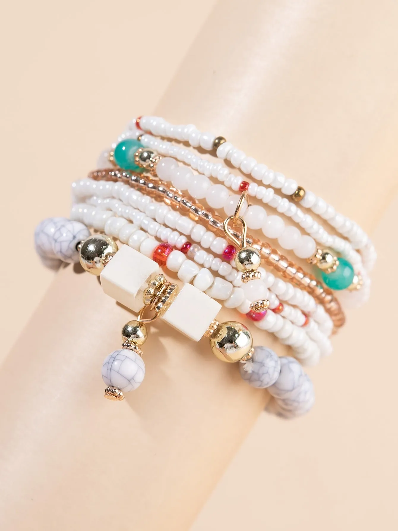 8pcs White Beaded Bracelet Stackable Stretch Bracelets Creative Beads Design