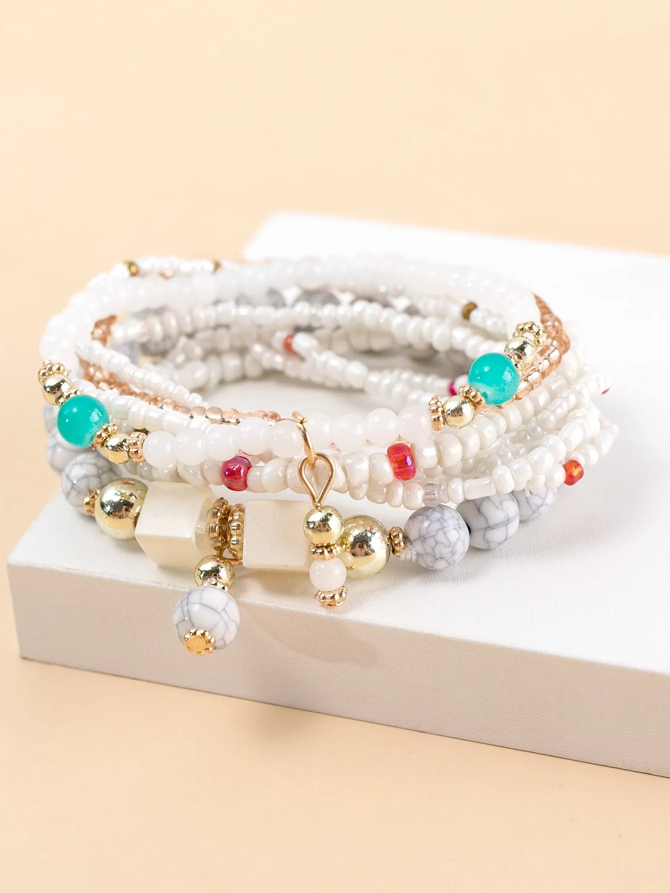 8pcs White Beaded Bracelet Stackable Stretch Bracelets Creative Beads Design