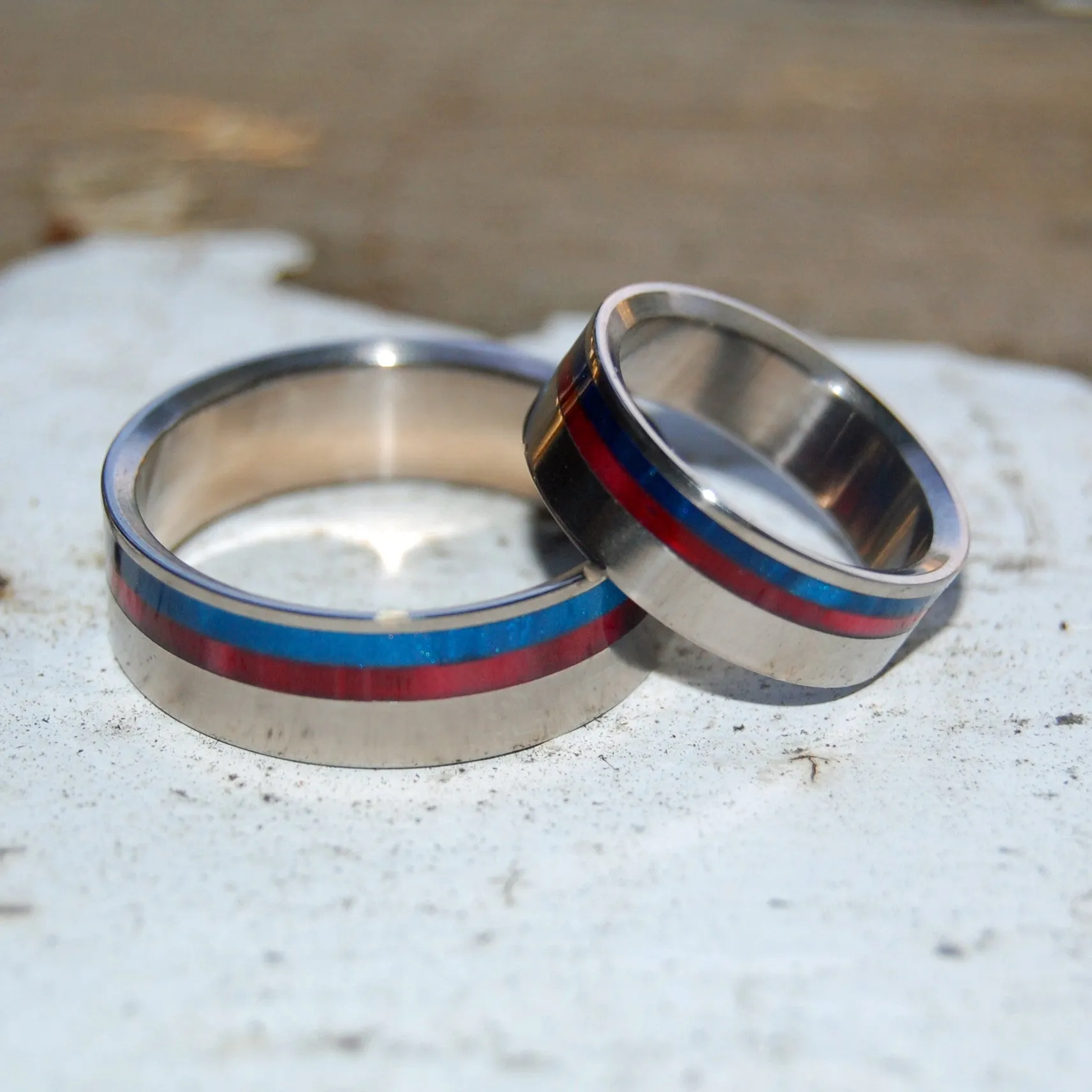 Act Of Freedom | Blue & Red Resin Wedding Ring Set