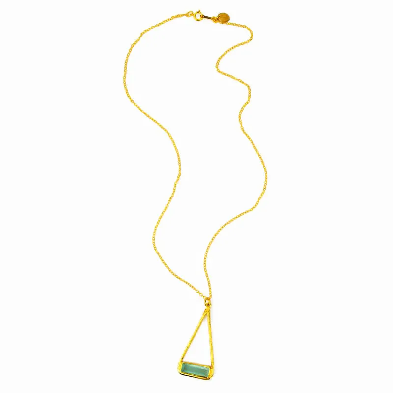 Adira Series: Aqua Chalcedony Bar in Triangle Pendant Necklace