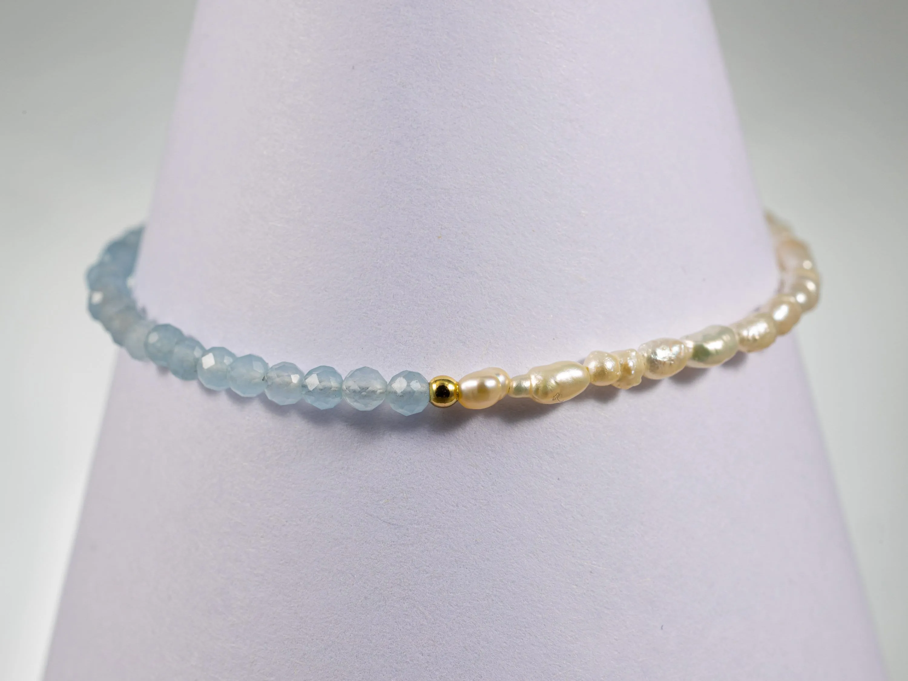 Aquamarine and Freshwater Pearl Bracelet with Gold vermeil Chain