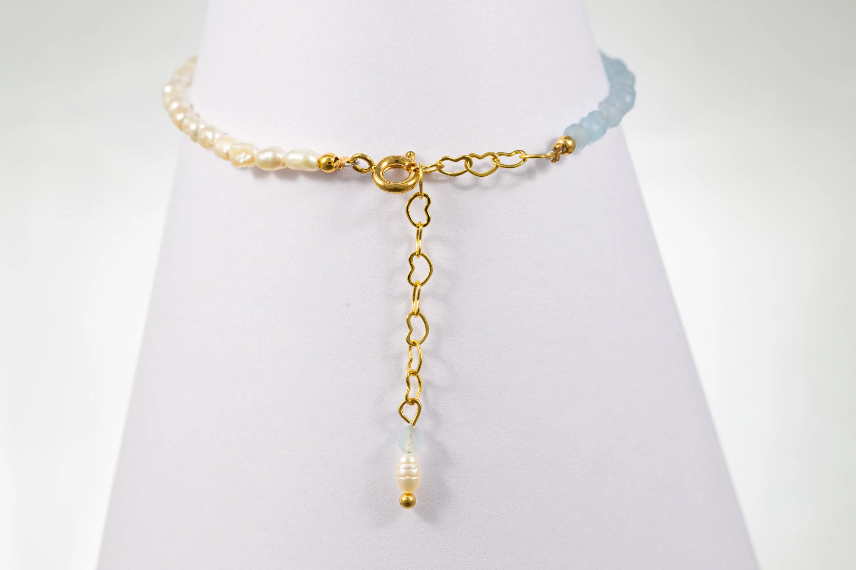 Aquamarine and Freshwater Pearl Bracelet with Gold vermeil Chain