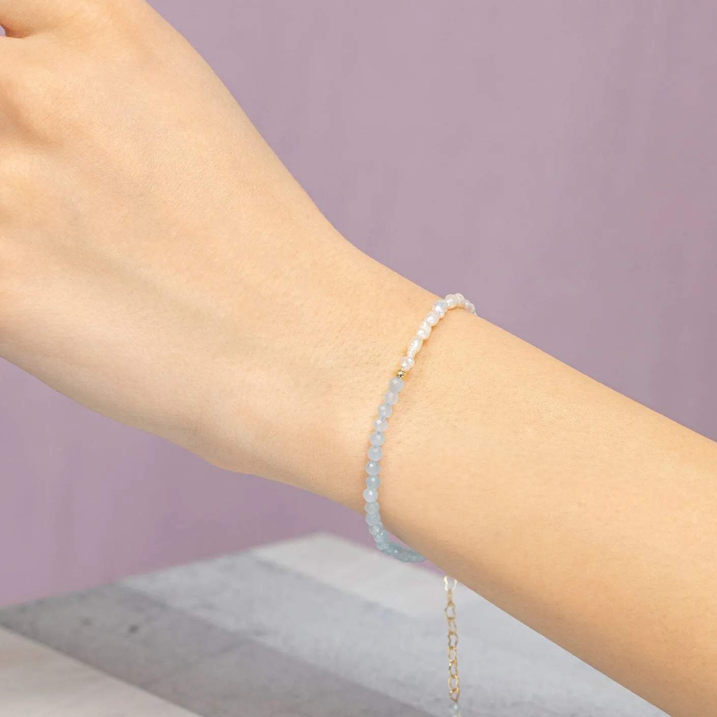 Aquamarine and Freshwater Pearl Bracelet with Gold vermeil Chain