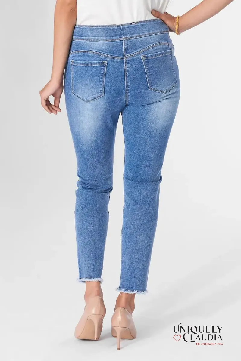 Asra Tummy Control Embroidered Denim Capris