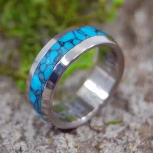 Atlantis Engraved | Size 7 At 7mm | Turquoise | Unique Wedding Band | On Sale