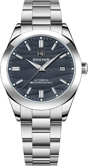 BENYAR Men's Watch Automatic Movement Stainless Steel Strap 50M Waterproof Luminous with Calendar Display Casual Business Men's Sport Watch
