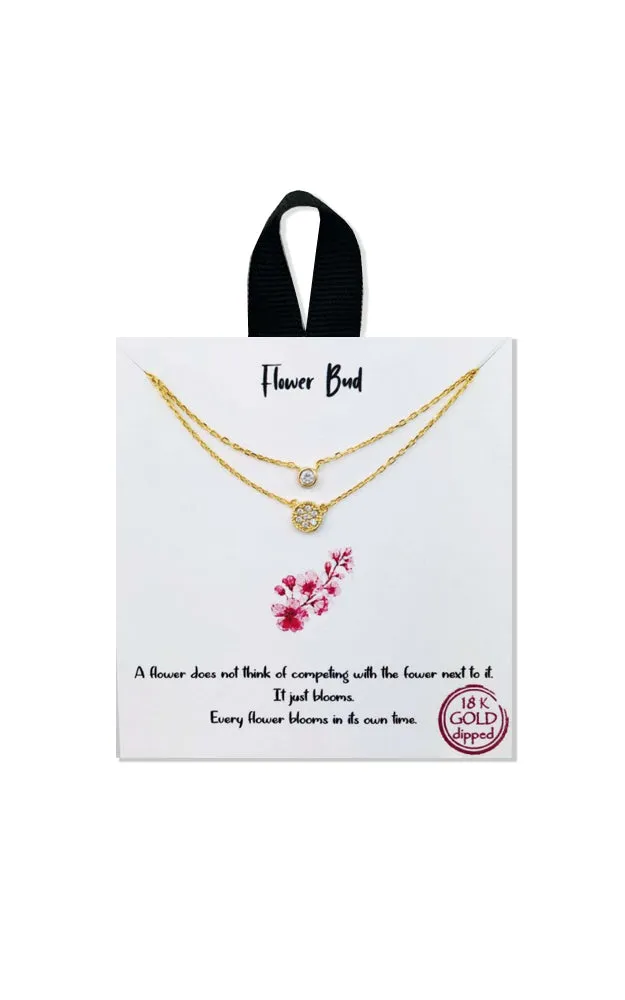 BJNA003GDCRY Gold "Flower Bud" Crystal Stone Necklace