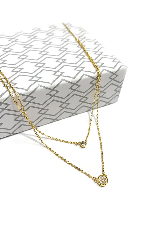 BJNA003GDCRY Gold "Flower Bud" Crystal Stone Necklace