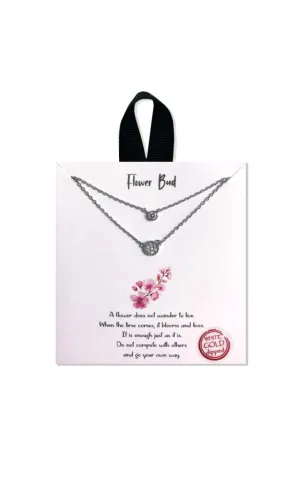 BJNA003RHCRY Rhodium "Flower Bud" Crystal Stone Necklace