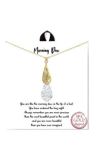BJNA068GD Gold "Morning Dew" Teardrop Pendant Necklace