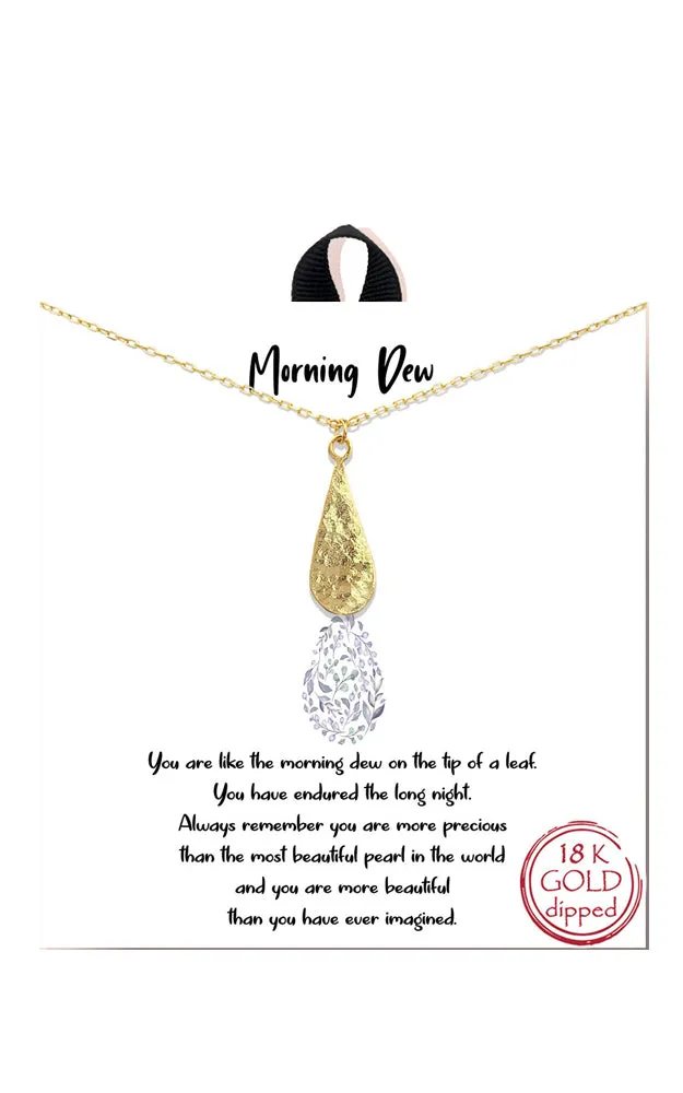 BJNA068GD Gold "Morning Dew" Teardrop Pendant Necklace