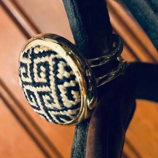 Black and Gold Greek Key Needlepoint Ring