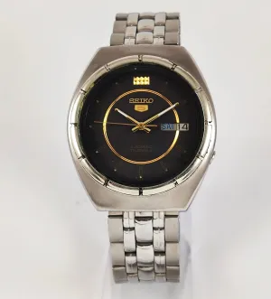 Black Seiko 5 Automatic 17 Jewels Day Date Movement Men's Watch 7009A