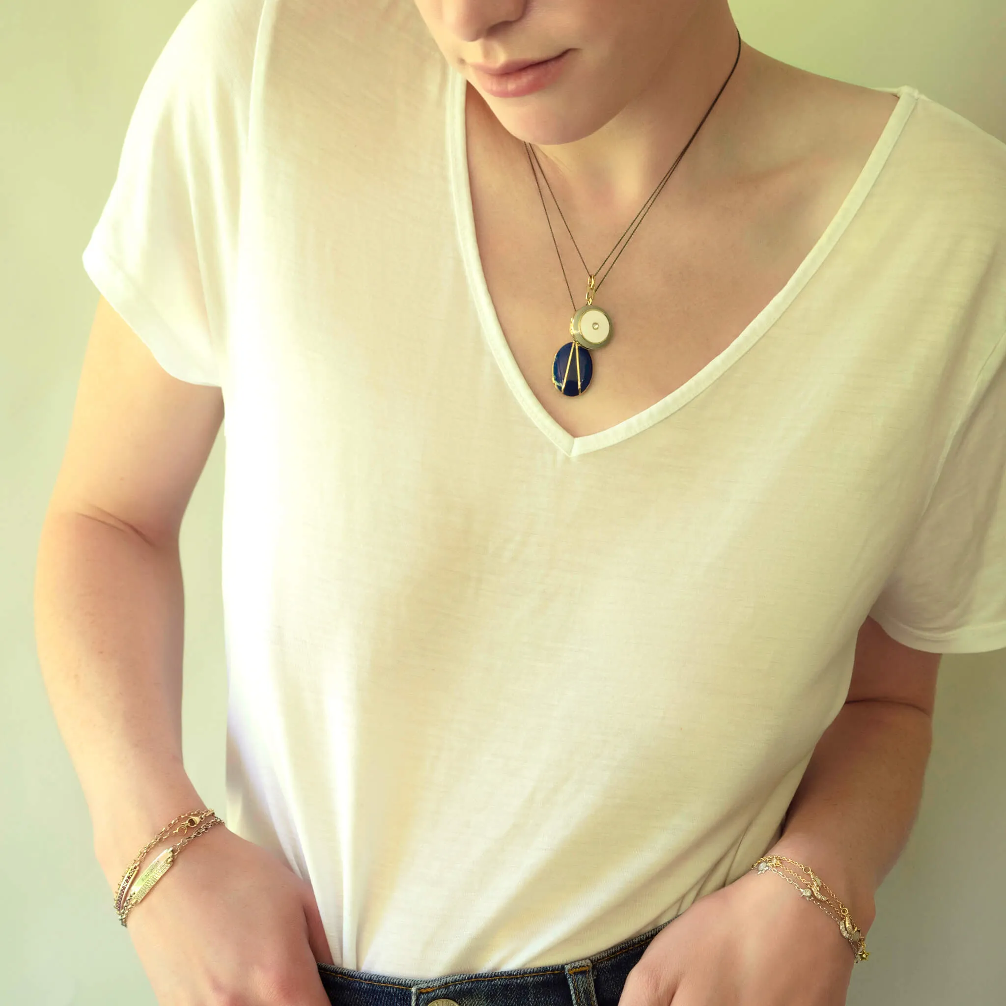 Blue Enamel Vermeil Oval Locket