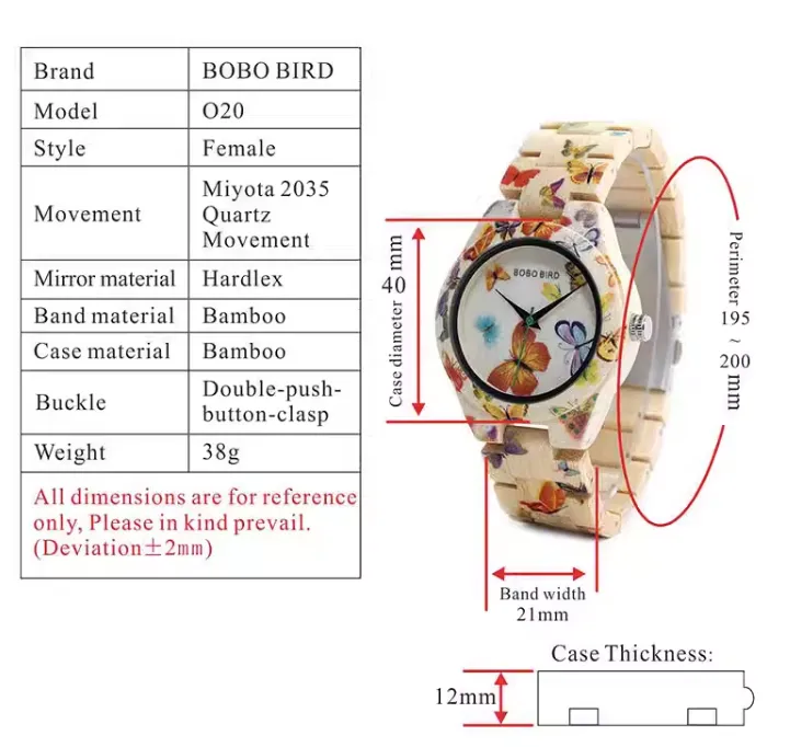 BOBO BIRD BUTTERFLY DESIGN HANDMADE WOODEN WATCH