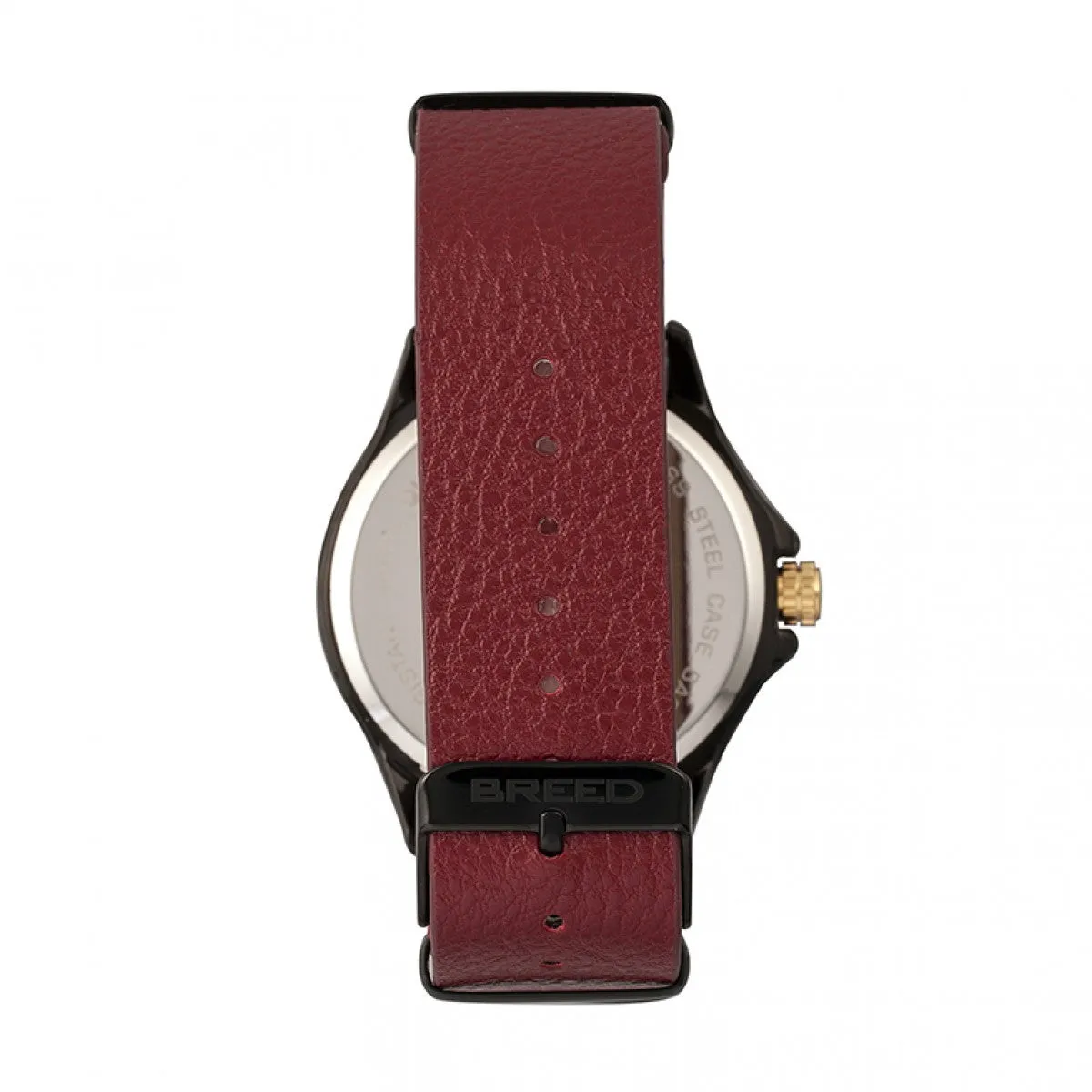 Breed Dixon Leather-Band Watch w/Day/Date - Black/Red