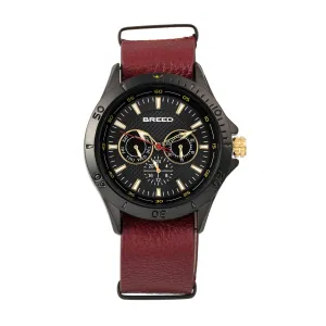 Breed Dixon Leather-Band Watch w/Day/Date - Black/Red