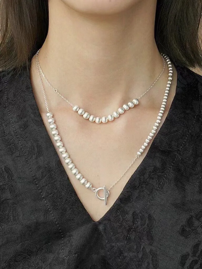Brushed Ball Long Multi-Layer Wrap OT Chain Necklace