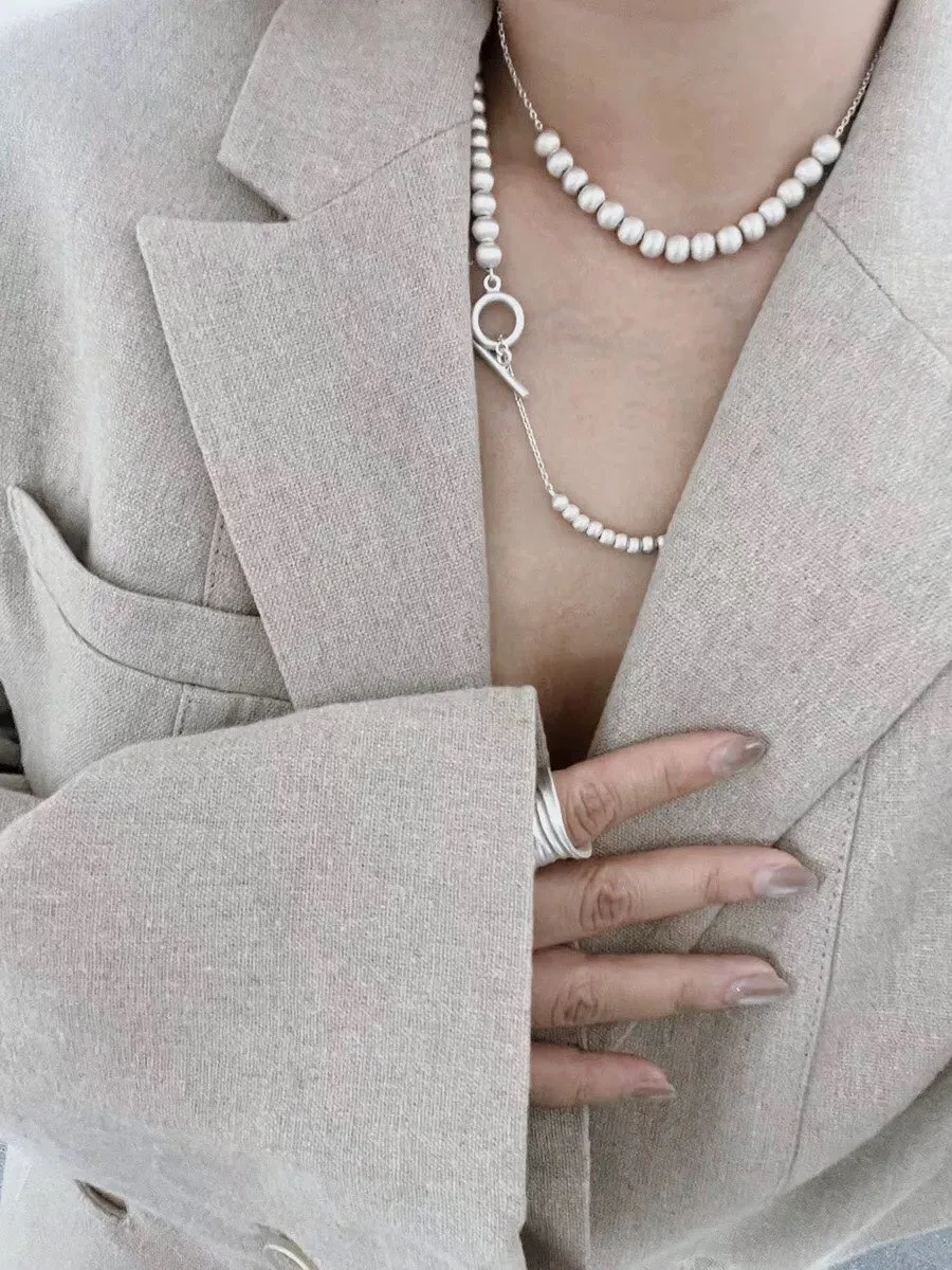 Brushed Ball Long Multi-Layer Wrap OT Chain Necklace