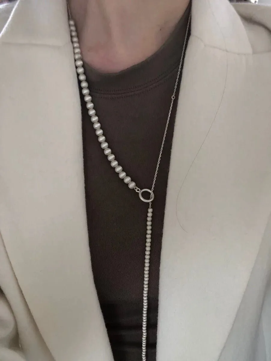 Brushed Ball Long Multi-Layer Wrap OT Chain Necklace