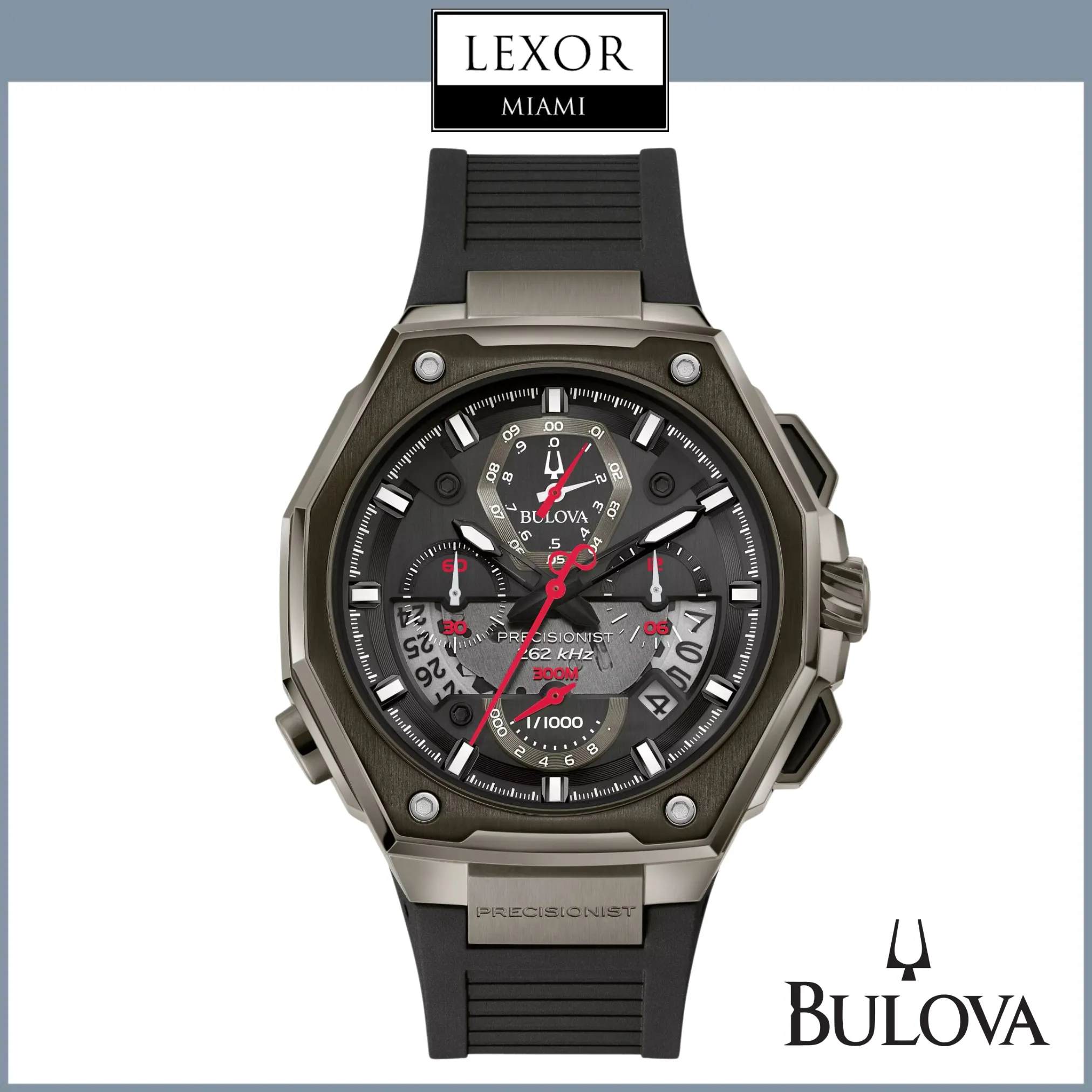 Bulova 98B358 Precisionist Chronograph Stainless Steel Black Strap Men Watches