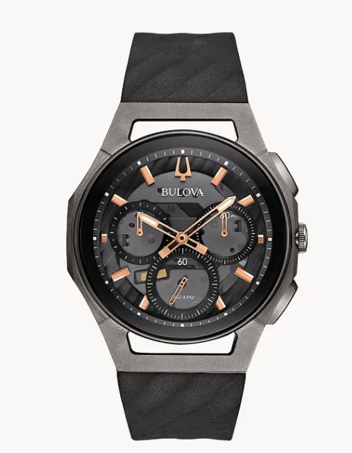 Bulova Men's Curv Black, Gray & Rose Gold Tone Watch (I520)