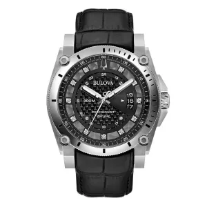 Bulova Precisionist Mens Black Leather Band Black Quartz Dial Watch - 96D147